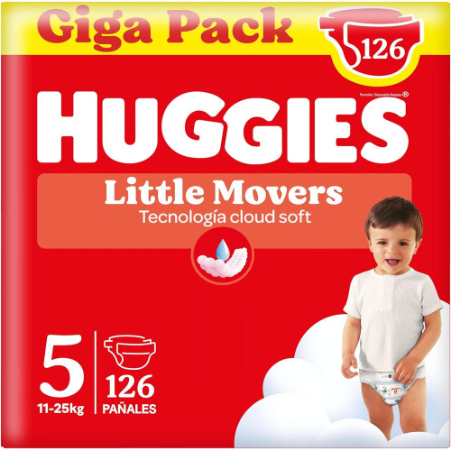 Pañales Huggies Little Movers Talla 5 (11-16 kg) - 1 Paquete de 42 Uds y Pack Ahorro 126 Uds