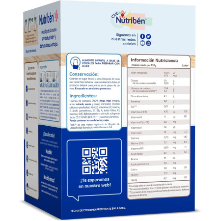 Papilla Innova 5 Cereales 0,0 sin azúcares añadidos 500g. Nutribén