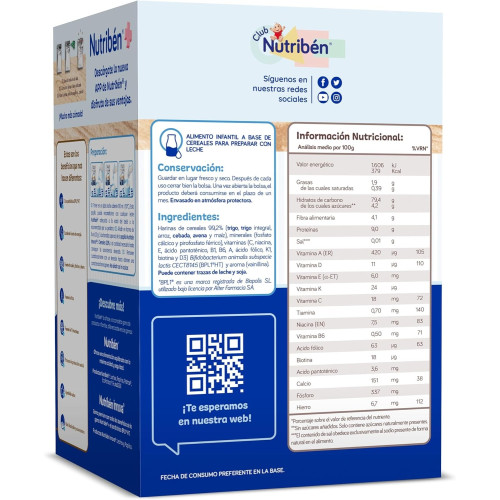 Papilla Innova 5 Cereales 0,0 sin azúcares añadidos 500g. Nutribén