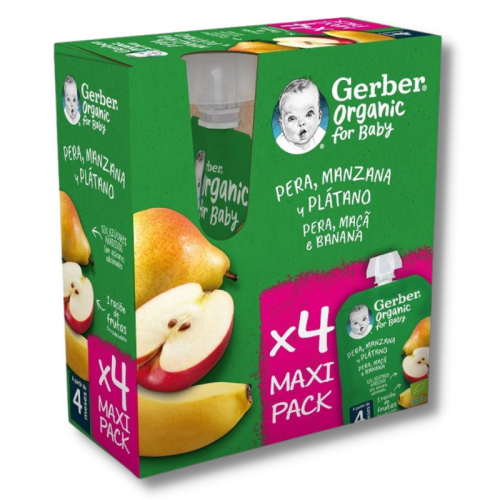 Pack de 4 bolsitas pera, manzana y platano (4x90g). Gerber