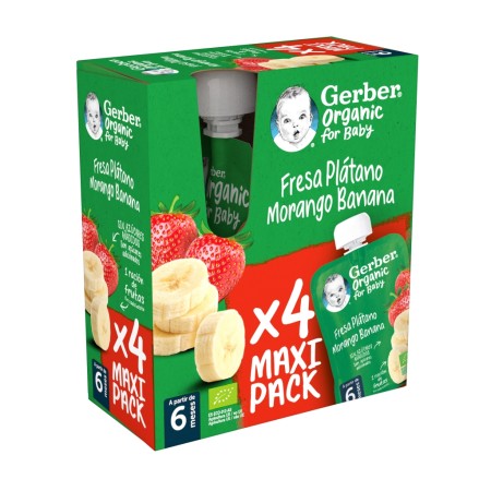 Pack de 4 bolsitas fresa y plátano (4x90g). Gerber