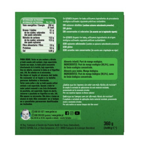 Pack de 4 bolsitas fresa y plátano (4x90g). Gerber