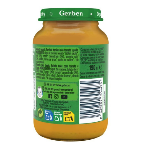 Potito organic boniato y tomate con pollo 190 g. Gerber