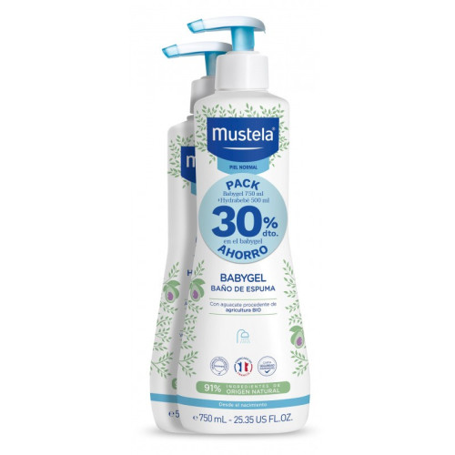 Duplo Babygel baño espuma ( 2x750ml). Mustela edición especial