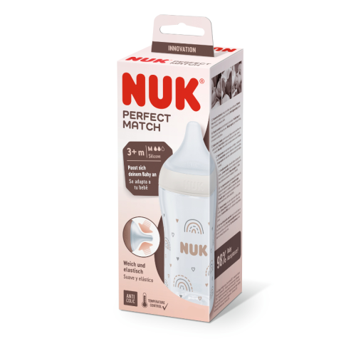 Biberón NUK Perfect Match Cristal Silicona Arcoíris | Más Pañales
