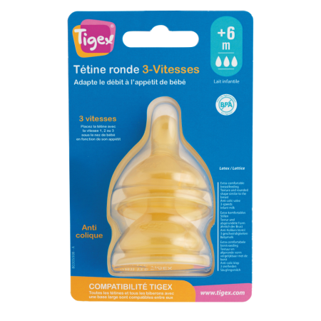 2 Tetinas Látex Tigex +6M 3 Velocidades | MasPañales