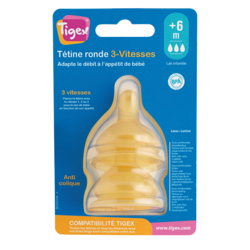 2 Tetinas Látex Tigex +6M 3 Velocidades | MasPañales