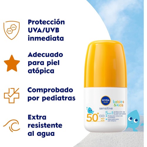 Protección solar Roll On Babies&kids sensitive SPF 50+ (50ml). Nivea