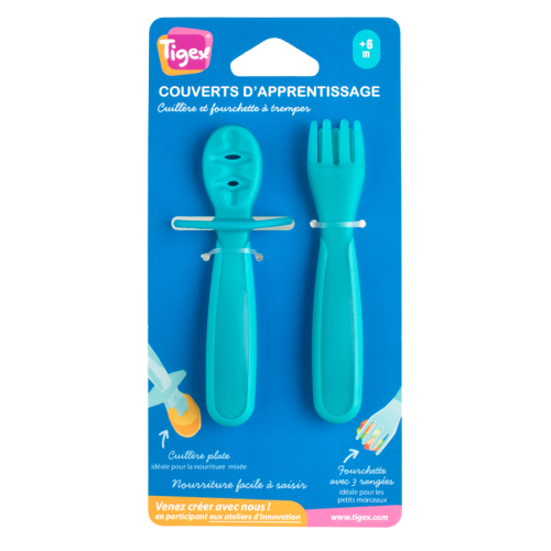 Set de Cubiertos de Aprendizaje Tigex 6m+ (Tenedor + Cuchara)| Más pañales