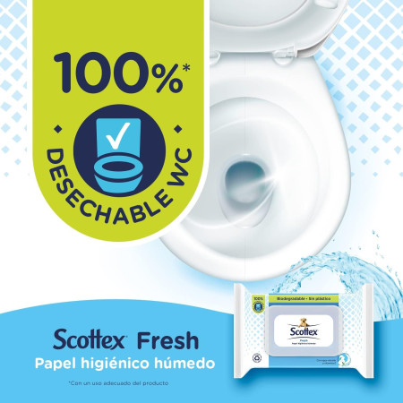 Toallitas papel húmedo con agua micelar y vitaminas E (74 uds). Scottex