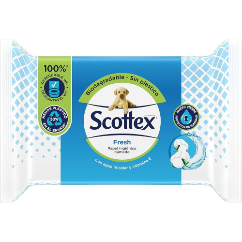 Toallitas papel húmedo con agua micelar y vitaminas E (74 uds). Scottex