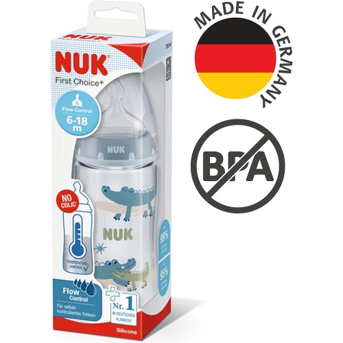 Biberón First Choice control temperatura, silicona T. Flow Control (6-18) 300ml.Nuk