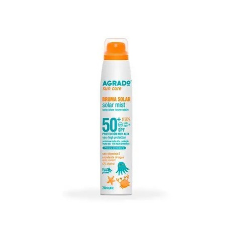 Spray Protección Solar SPF50+, bruma invisible piel sensible 200ml. Agrado