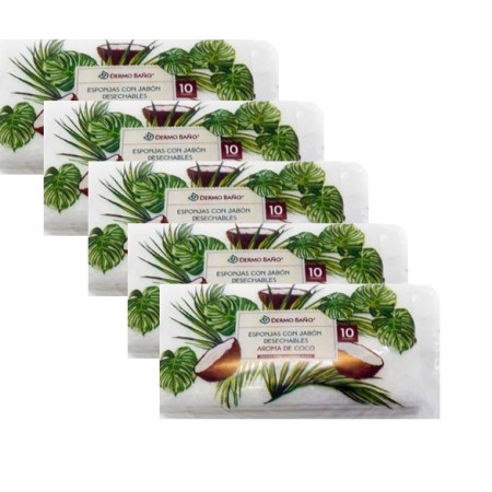 Esponjas de fibra con jabón y aroma de coco...