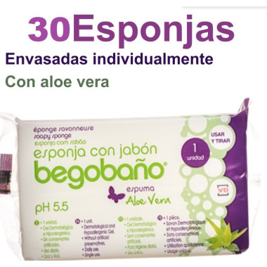 Esponja jabonosa con Aloe Vera Begobaño 30 unidades | pH 5.5 higiene suave y práctica