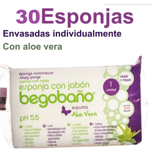 Esponja de espuma con jabon y aloe vera. Begobaño
