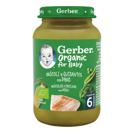GERBER Potito Organic Brócoli, guisantes con pavo. Nestle