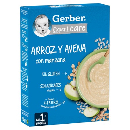 Gerber papilla arroz y avena con manzana 250g....