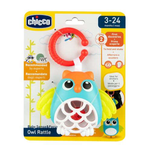 Sonajero Búho Chicco | Juguete Sensorial Ecológico para Bebés | Más Pañales