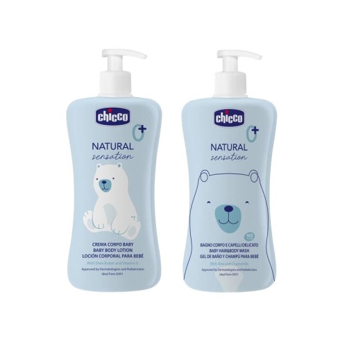 Pack Gel de baño y champu 500 ml + loción corporal 500 ml . Chicco