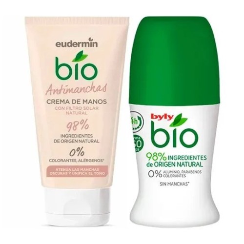 Crema de manos Bio antimanchas+desodorante Bio Eudermin. Pack Ahorro