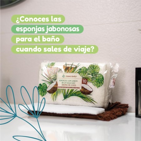 Esponjas de fibra con jabón y aroma de coco...