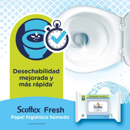 Toallitas papel húmedo con agua micelar y vitaminas E Scottex. Pack Ahorro 6 x 74