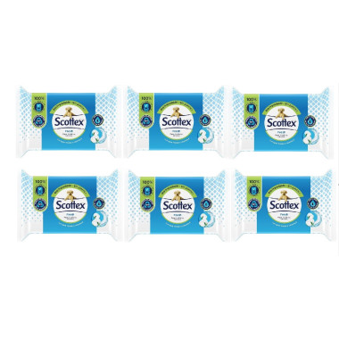 Toallitas papel húmedo con agua micelar y vitaminas E Scottex. Pack Ahorro 6 x 74