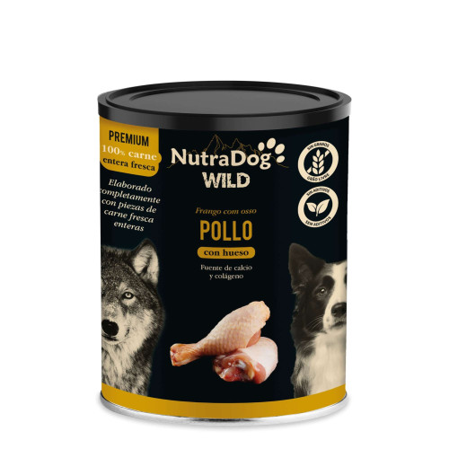 Alimento Húmedo 100 % natural de  pollo con hueso para perros NutraDog WILD PREMIUM. 400g
