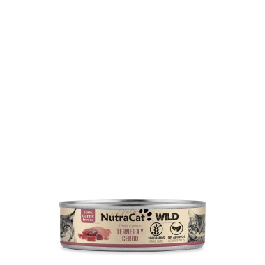 Lata de ternera y cerdo para gatos NutraCat WILD