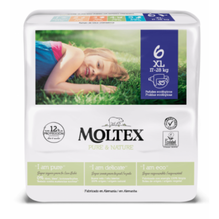 Pañales Pure & Nature Talla 6 (17 a 28 kg) Moltex. Pack Ahorro 4 x 35