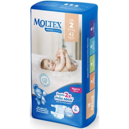 Pañales Moltex Premium Comfort Talla 2 (3-6 kg) . Pack Ahorro 2 X 42