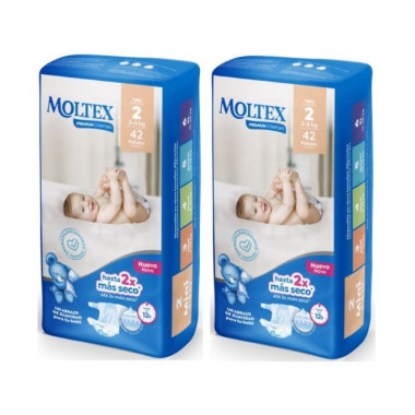 Pañales Moltex Premium Comfort Talla 2 (3-6 kg) . Pack Ahorro 2 X 42