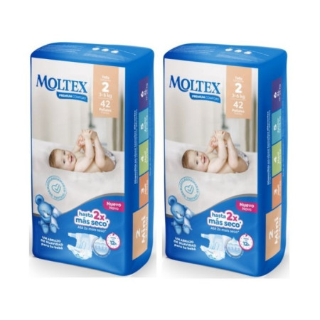 Pañales Moltex Premium Comfort Talla 2 (3-6 kg) . Pack Ahorro 2 X 42