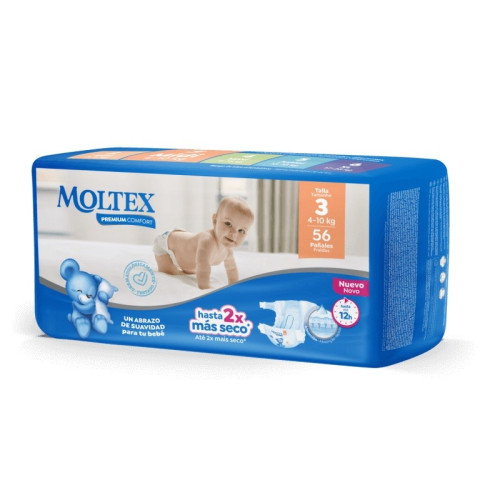 Pañales Moltex Premium Comfort Talla 3 (4 -10 kg). Pack Ahorro 2 x 56