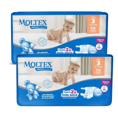 Pañales Moltex Premium Comfort Talla 3 (4 -10 kg). Pack Ahorro 2 x 56