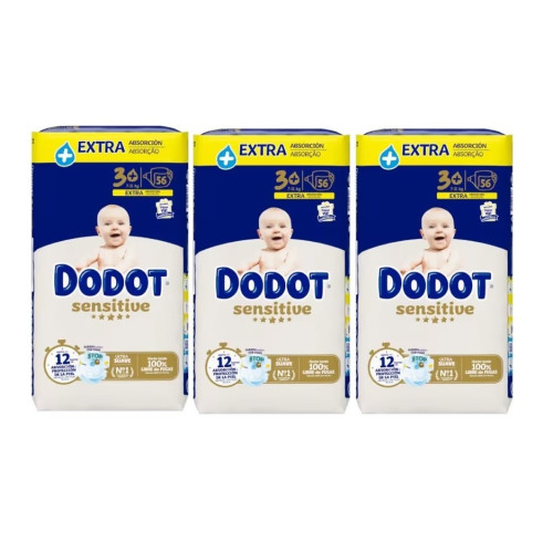 Pañales Dodot Sensitive Extra Talla 3+. Pack Ahorro 3 x 56
