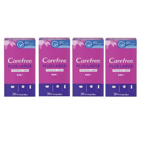Protege slip plus large fragancia ligera Carefree. Pack Ahorro 4 x 36