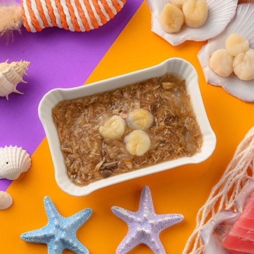 Pouch de atún y vieiras para gatos MOOCHIE delicias carnosas. Pack 12 x 70 g