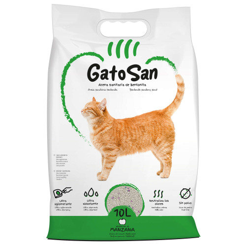 Arena sanitaria de bentonita GatoSan, aroma manzana. 10 l