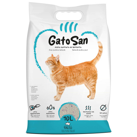 Arena sanitaria de bentonita GatoSan, fragancia talco.10 l