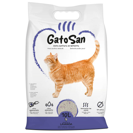 Arena sanitaria de bentonita GatoSan, fragancia lavanda .10 l