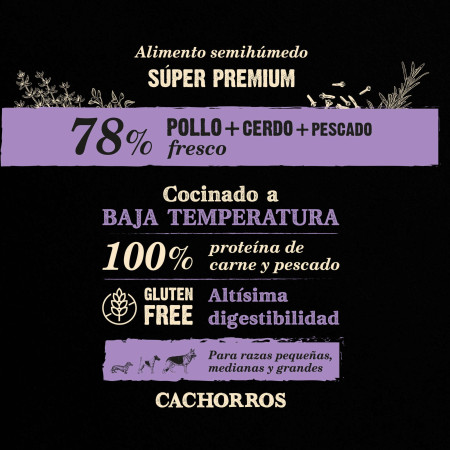 Alimento semihúmedo para perros adultos salmón y pavo 75% NutraDog WILD. 2 kg