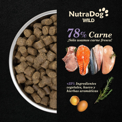 Alimento semihúmedo para perros adultos pollo y pescado 75% NutraDog WILD. 10kg