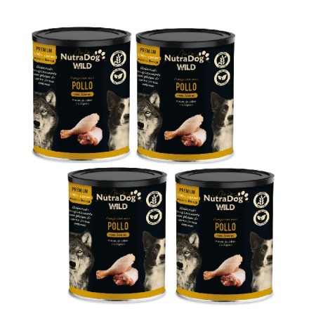 Alimento Húmedo 100 % natural de  pollo con hueso para perros NutraDog WILD PREMIUM. Pack Ahorro 4 x 400 gr