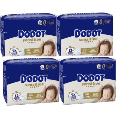 Pañales Dodot Sensitive Talla 0 Recién nacido. Pack 4 x 24 Und