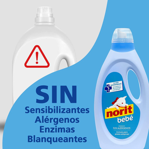 Gel detergente ropita de bebé y pieles atópicas 1125 ml Norit . Pack Ahorro 4 x 1125 ml