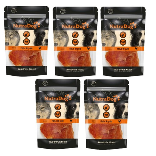 Snack filetes de pollo NutraDog. Pack Ahorro 5 x 350 gr