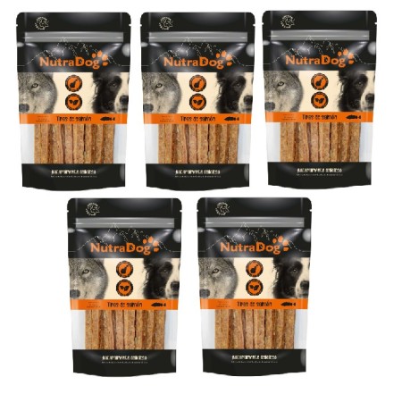 Snacks Tiras de salmón NutraDog. Pack Ahorro 5 x 350 gr