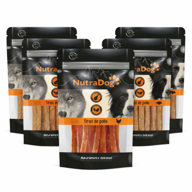 Snack tiras de pollo NutraDog.Pack Ahorro 5 x 350 gr